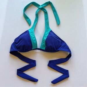 VENUS Blue and Turquoise Wireless Colorblock Halter Bikini Swimsuit Top Size 36C
